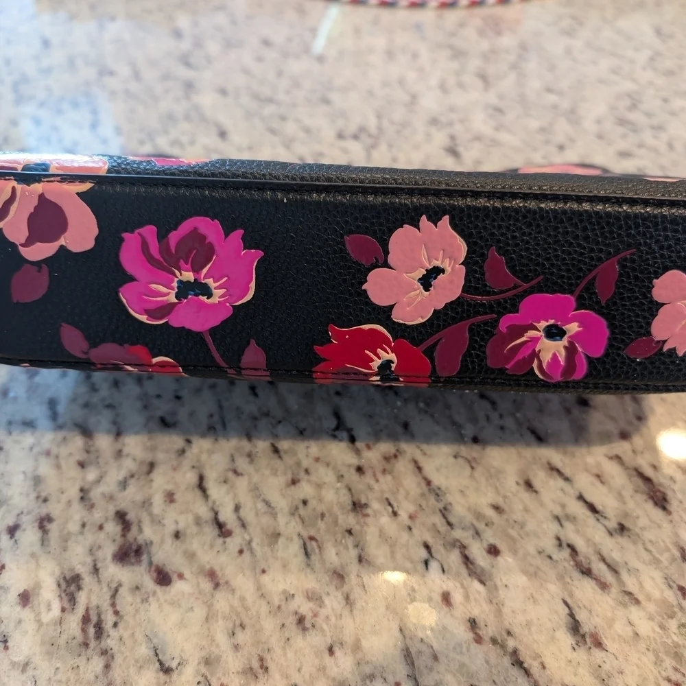 Kate Spade Pebbled Leather Black, Pink & Red Floral Shoulder Bag Poppy Flowers - Picture 9 of 10